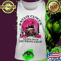 BREAST CANCER MESSED WITH THE WRONG CHICK WITCH MOON PUMPKIN SHIRT Tank top