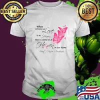 Butterflies when someone we love is in heaven there's a little bit of heaven in our home breast cancer awareness shirt