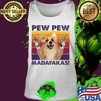 Corgi pew pew madafakas vintage retro s Tank top