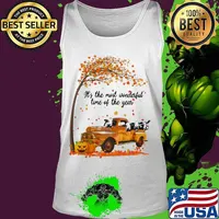 Cows riding car it's the most wonderfal time of the year leaves tree pumpkins s Tank top