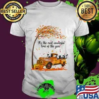 Cows riding car it's the most wonderfal time of the year leaves tree pumpkins shirt