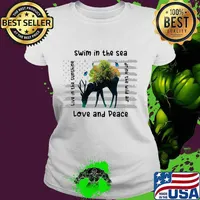 Deer swim in the sea love and peace live in the sunshine drink the wind air s Ladies tee