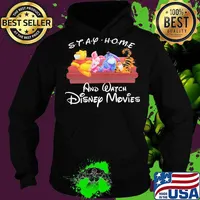 Disney cartoon characters mask sitting sofa tray home and watch disney movies s Hoodie