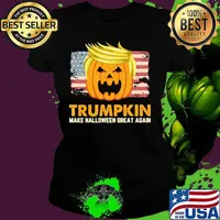 Donald trump pumpkin trumpkin make halloween great again american flag independence day s Ladies tee