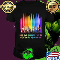 Halloween horror characters into the darkness we go to lose our minds and find our souls shirt