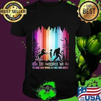 Horse alien and bigfoot into the darkness we go io lose our mind and find our souls shirt