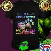 I'm a simple woman who loves paw dogs and books color shirt