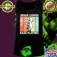 Jesus Loves Bass Players Guitar Vintage Retro Shirt Tank top