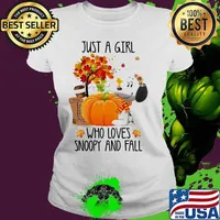 Just a girl who loves snoopy and fall pumpkin maple leaves s Ladies tee