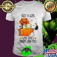 Just a girl who loves snoopy and fall pumpkin maple leaves shirt
