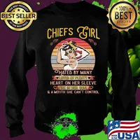 Kansas city chiefs girl hated by many loves by plenty heart on her sleeve fire in her soul a mouth she can't control vintage retro s Sweater