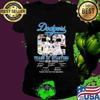 Los angeles dodgers 62 years of starting 1958 2020 thank you for the memories signatures s Ladies tee