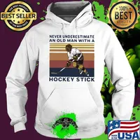 Never underestimate an old man with a hockey stick vintage retro white s Hoodie
