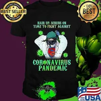 Nurse superhero hair up scrubs on time to fight against coronavirus pandemic covid-19 shirt