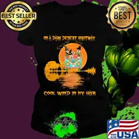 ON A DARK DESERT HIGHTWAY COOL WIND IN MY HAIR PEACE BUS DOG MOON HALLOWEEN SHIRT Ladies tee
