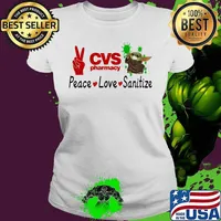 Peace love sanitize baby yoda covid-19 cvs pharmacy s Ladies tee
