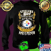 Pittsburgh steelers girl hated by many loved by plenty heart on her sleeve fire in her soul and a mouth she can't control s Sweater