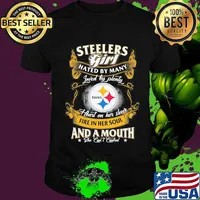 Pittsburgh steelers girl hated by many loved by plenty heart on her sleeve fire in her soul and a mouth she can't control shirt