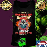 Skull beard i am a grumpy old man i was born in august i'm too old to fight too slow to run i'll just shoot you and be done with it s Tank top