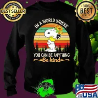 Snoopy and woodstock sunflower in a world where you can be anything be kind vintage retro s Sweater