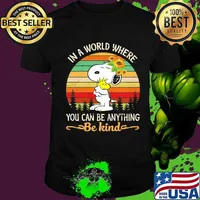 Snoopy and woodstock sunflower in a world where you can be anything be kind vintage retro shirt