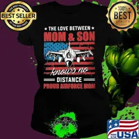 The love between mom and son knows no distance proud airforce mom American flag s Ladies tee