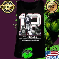 Tom brady 12 new england patriots football team 2000 2020 20 years of faith and devotion signature s Tank top
