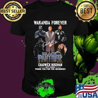 Wakanda forever black panther rip chadwick Boseman 1977 2020 thank you for the memories signature shirt