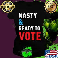 Womens Nasty And Ready To Vote Feminist Political Liberal Voting V-Neck T-Shirt Ladies tee