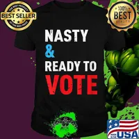 Womens Nasty And Ready To Vote Feminist Political Liberal Voting V-Neck T-Shirt