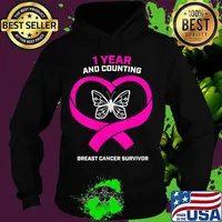 1 years and counting Cancer Survivor Gifts Mom Sister Pink Breast Cancer Survivor s Hoodie