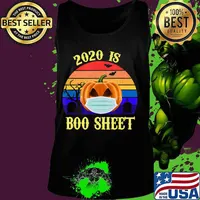 2020 Is Boo Sheet Retro Halloween Pumpkin Wearing A Mask T-Shirt Tank top