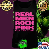Black & White Real Men Rock Pink Breast Cancer Awareness T-Shirt Tank top
