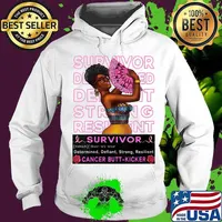 Breast Cancer Survivor Pink Ribbon Sunflower Black Queen Shirt Hoodie