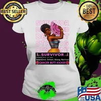 Breast Cancer Survivor Pink Ribbon Sunflower Black Queen Shirt Ladies tee