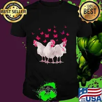 Chicken And Butterfly Breast Cancer Awareness Pink Ribbon T-Shirt