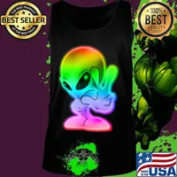 Colorful Alien Peace Sign UFO Alien Gift T-Shirt Tank top