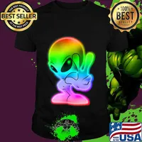 Colorful Alien Peace Sign UFO Alien Gift T-Shirt