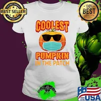 Coolest Pumpkin In The Patch Face Mask Halloween Boys Girls Long Sleeve T-Shirt Ladies tee