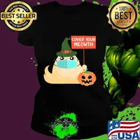 Cover Your Meowth Funny Halloween 2020 Witch Cat with Mask T-Shirt Ladies tee