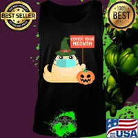 Cover Your Meowth Funny Halloween 2020 Witch Cat with Mask T-Shirt Tank top
