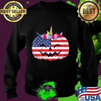 Cute Unicorn Pumpkin Halloween USA flag for girls and women T-Shirt Sweater