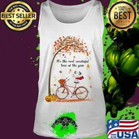 Dog riding bicycle bus it's the most wonderful time of the year leaves tree s Tank top