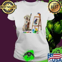 Golden retriever painting bird s Ladies tee