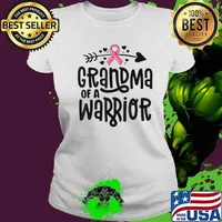 Grandma Of A Warrior Family Breast Cancer Shirt Pink Ribbon T-Shirt Ladies tee