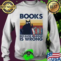 Halloween black cat hold knife books because murder is wrong vintage retro s Sweater