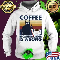 Halloween black cat hold knife coffee because murder is wrong vintage retro s Hoodie
