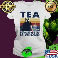Halloween black cat hold knife tea because murder is wrong vintage retro s Ladies tee