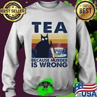 Halloween black cat hold knife tea because murder is wrong vintage retro s Sweater