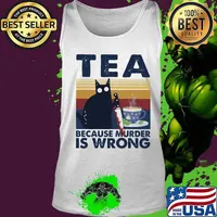Halloween black cat hold knife tea because murder is wrong vintage retro s Tank top